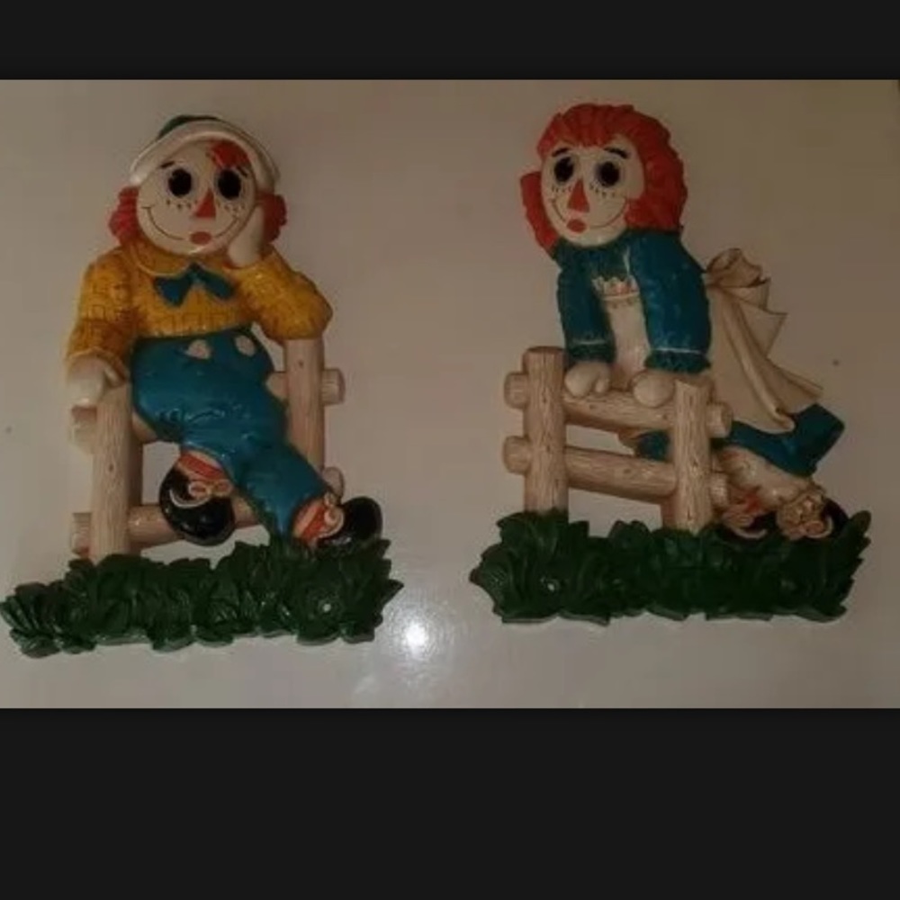 1977 Vintage Raggedy Ann and Andy Wall Hanging Decor Set of 2